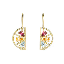 Load image into Gallery viewer, MEDIA NARANJA TRIO TOURMALINE + CITRINE + AQUAMARINE EARRINGS