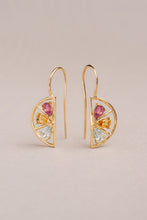 Load image into Gallery viewer, MEDIA NARANJA TRIO TOURMALINE + CITRINE + AQUAMARINE EARRINGS