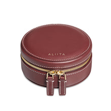 Load image into Gallery viewer, JEWELRY POUCH ROUND BURGUNDY