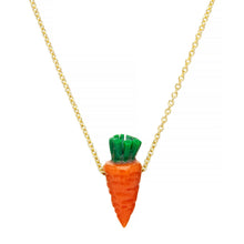 Load image into Gallery viewer, Gold chain necklace with small carrot shaped coral pendant with turquoise leaves