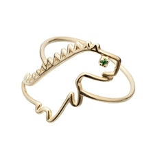 Load image into Gallery viewer, Dinosaur shaped gold ring and small emerald