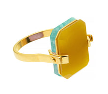 Load image into Gallery viewer, DECO SANDWICH AMAZONITE + YELLOW JADE RING