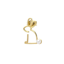 Load image into Gallery viewer, Small rabbit shaped gold earring with a pearl tail