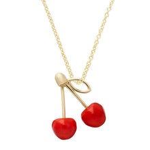 Load image into Gallery viewer, Gold chain necklace with two cherries in red coral