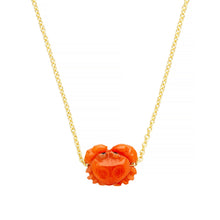 Load image into Gallery viewer, Gold chain necklace with mini red crab shaped coral