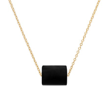 Load image into Gallery viewer, Gold chain necklace with a cylinder cut black agate stone