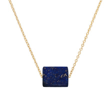 Load image into Gallery viewer, Gold chain necklace with a cylinder cut lapis lazuli stone