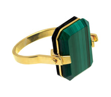 Load image into Gallery viewer, Gold ring with malachite and black agate stones
