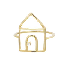 Load image into Gallery viewer, House shaped gold ring with small diamond
