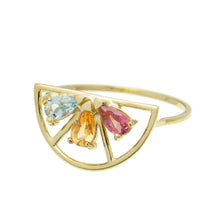 Load image into Gallery viewer, MEDIA NARANJA TRIO TOURMALINE + CITRINE + AQUAMARINE RING

