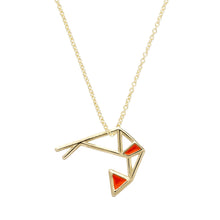Load image into Gallery viewer, Gold chain necklace with a shrimp shaped pendant with hand-painted orange enamel
