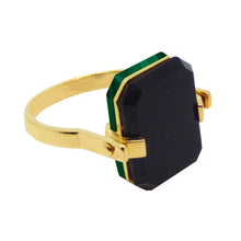 Load image into Gallery viewer, Gold ring with black agate and malachite stones
