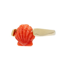 Load image into Gallery viewer, Gold ring with red coral shaped like a seashell
